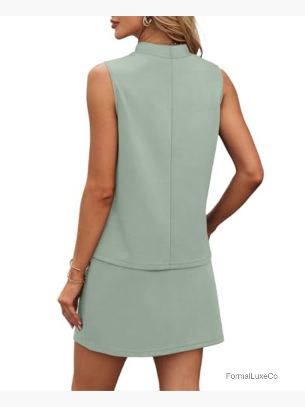 Two Piece Skirt Sets for Women Summer Tennis Mock Neck Top Built-in Shorts - Picture 5 of 7
